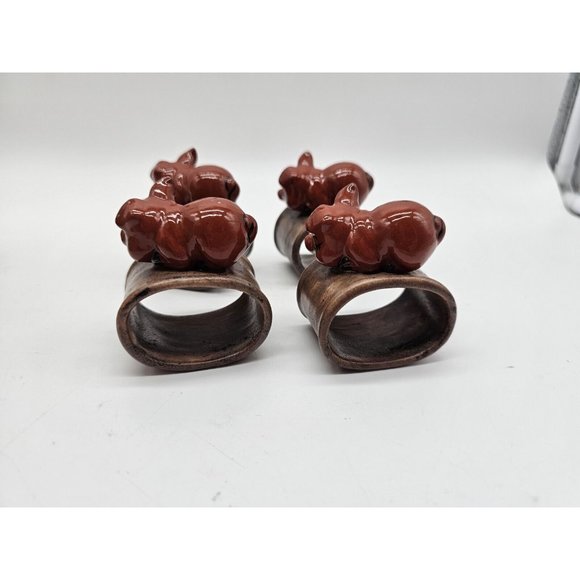 Unique Clay Pottery Pig Napkin Holders Lot Of 4 Country Farmhouse - Picture 7 of 10
